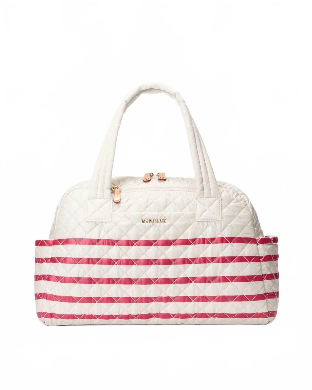 NEW MZ WALLACE women's jimmy deluxe duffel bag in sandshell/apple charter stripe